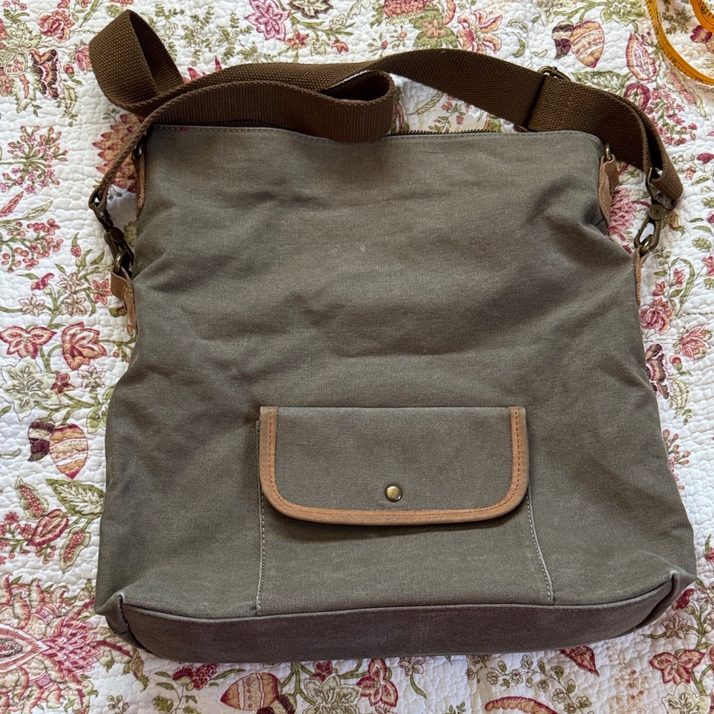 Vintage ECOSUSI Unisex Brown Canvas Crossbody Shoulder Messenger Bag
